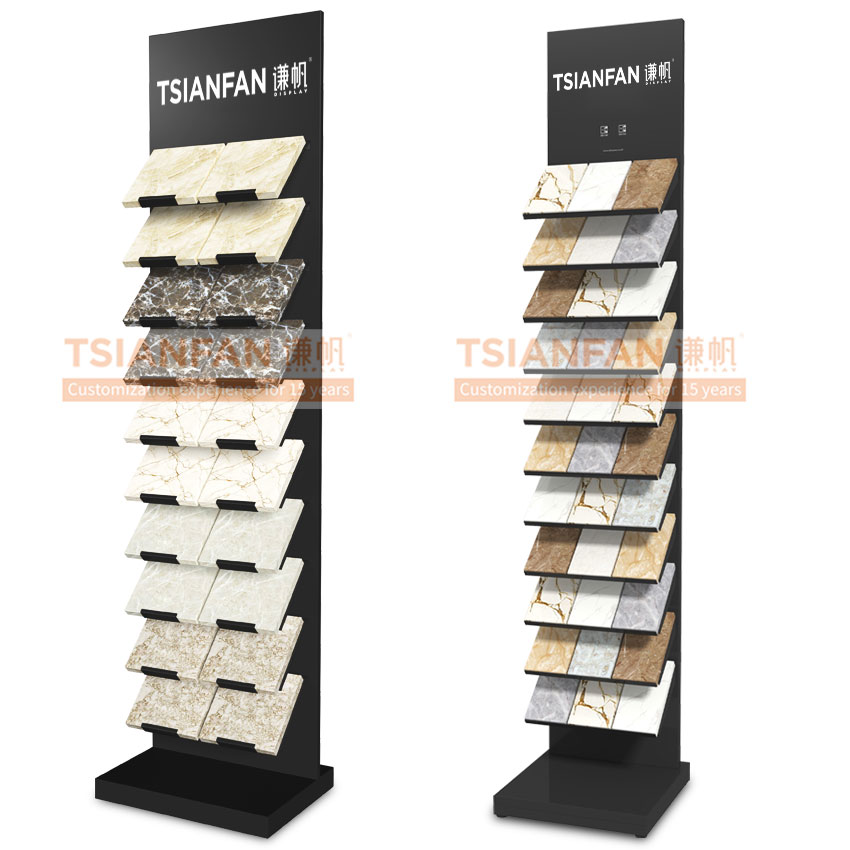Modern design Quartz stone tile Floor display stand standing Metal rack Marble Granite sample For Showroom