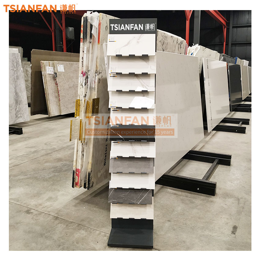 Modern design Quartz stone tile Floor display stand standing Metal rack Marble Granite sample For Showroom - Image 2