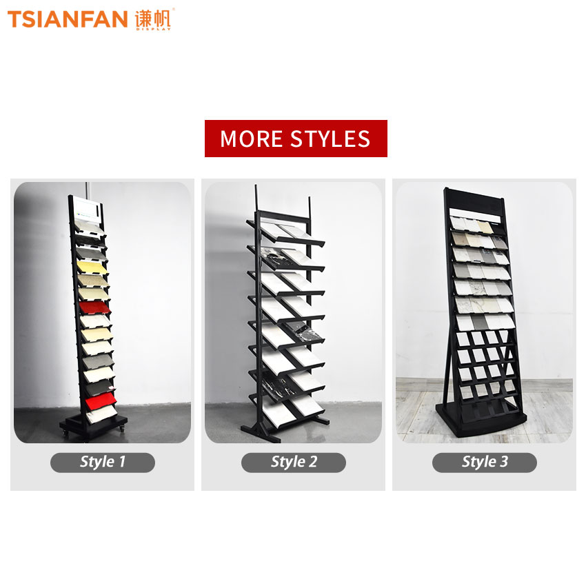 Modern design Quartz stone tile Floor display stand standing Metal rack Marble Granite sample For Showroom - Image 4