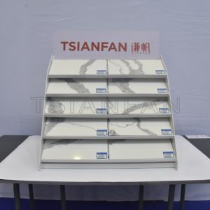 Stone sample countertop rack waterfall display showroom placement