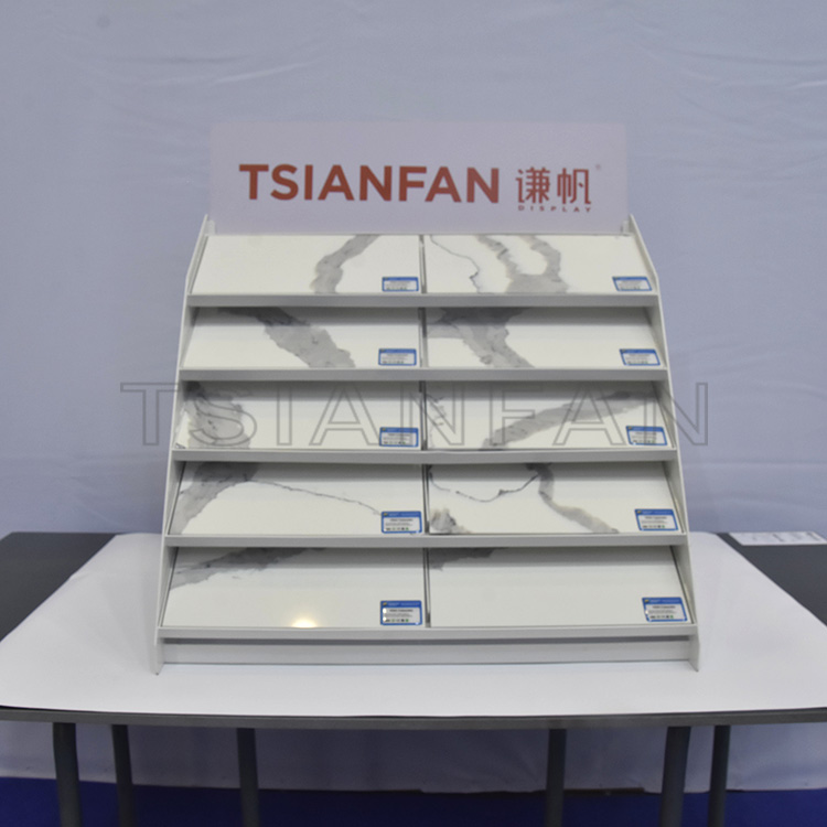 Stone sample countertop rack waterfall display showroom placement