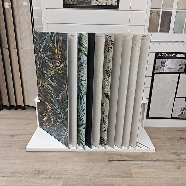 Tile display rack presenting a range of tile samples