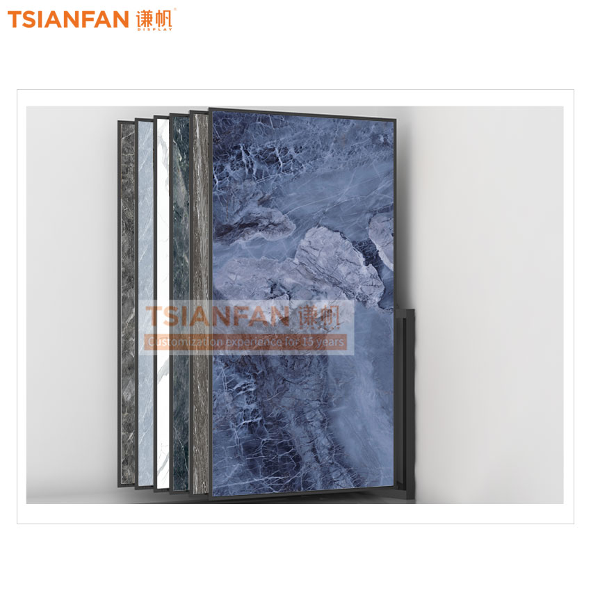Wholesale Flooring Page Turning Marble Granite Slab Sample Display Stand For Showroom With Wheels FYF005-1 - Image 3