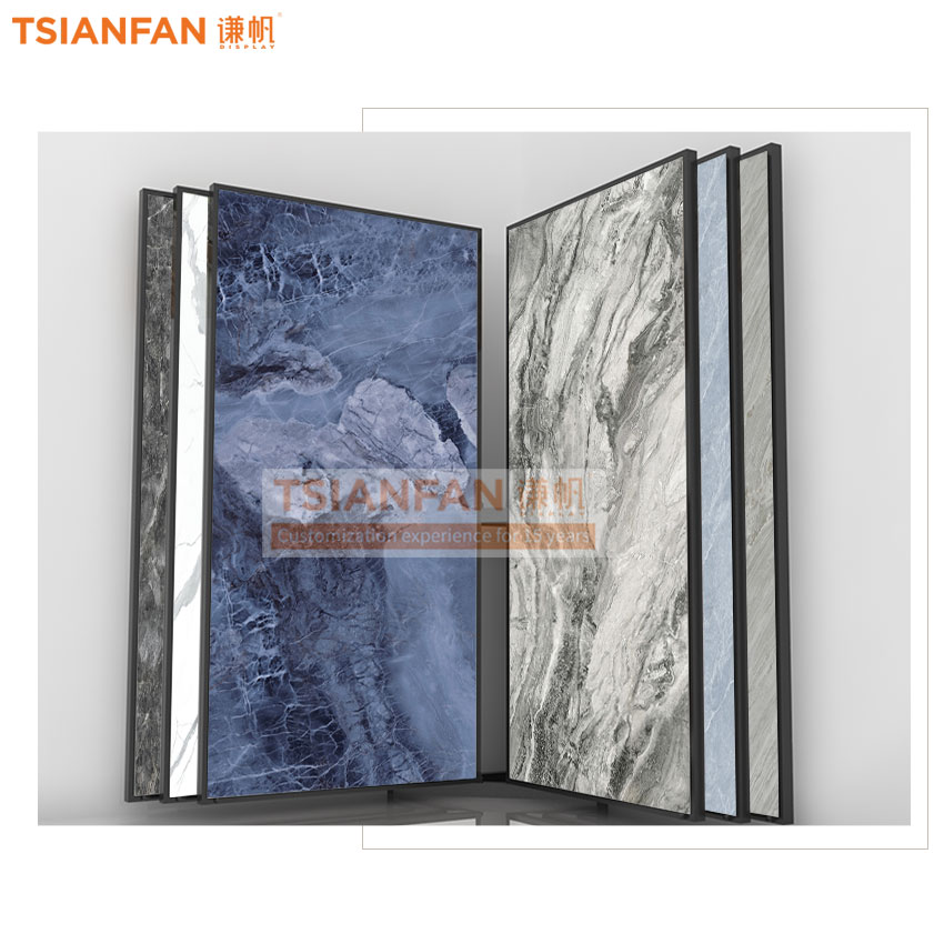 Wholesale Flooring Page Turning Marble Granite Slab Sample Display Stand For Showroom With Wheels FYF005-1 - Image 2