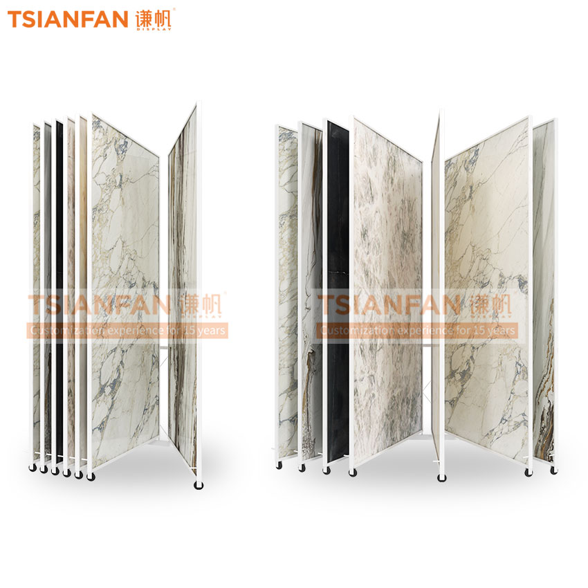 Wholesale Flooring Page Turning Marble Granite Slab Sample Display Stand For Showroom With Wheels FYF005-1 - Image 4