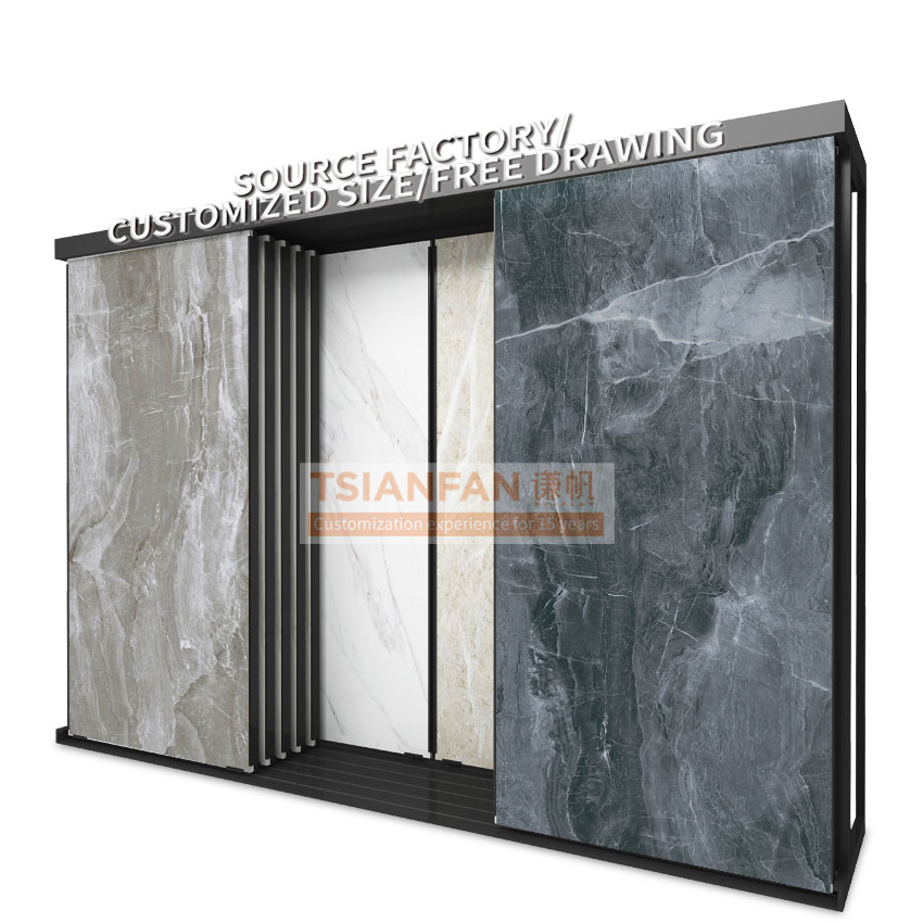 Ceramic tile large push pull display rack tile slab level push pull display flexible display racks