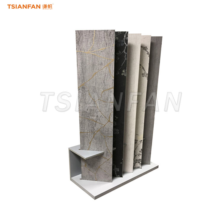 Custom hardwood floor displays artistic wooden floor presentation racks