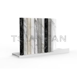 Custom metal frame marble quartz artificial stone sample desktop display stand SR820