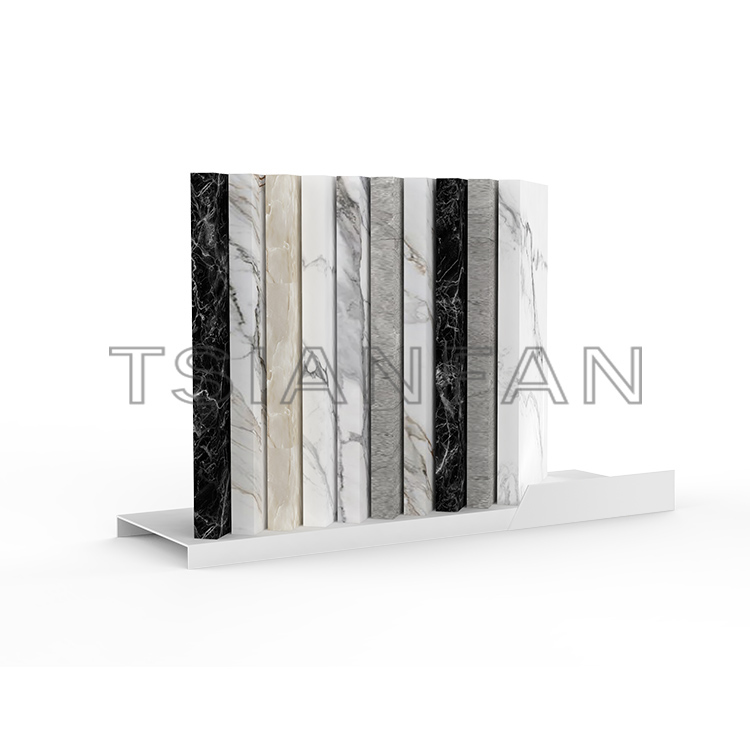 Custom metal frame marble quartz artificial stone sample desktop display stand SR820