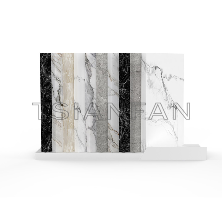 Custom metal frame marble quartz artificial stone sample desktop display stand SR820 - Image 3