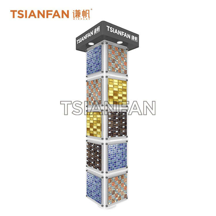 Custom mosaic rotating metal show rack tower Outdoor Garden Stone Display mz2005