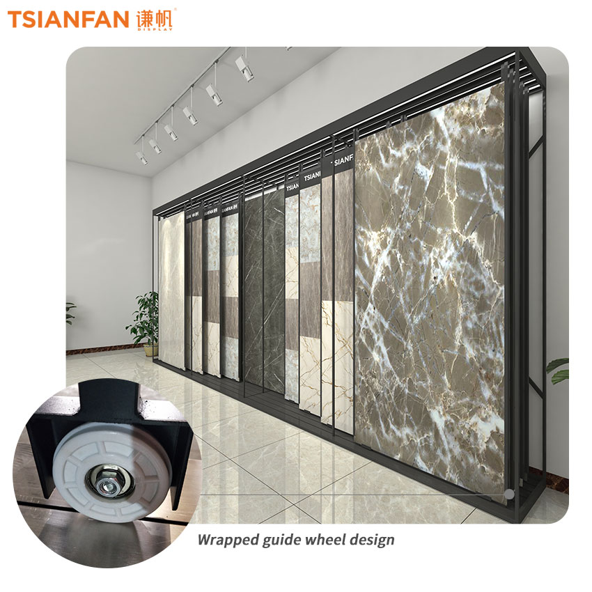 Custom Showroom Large tile Granite Panel sliding push pull rack TL007-1 - Image 4