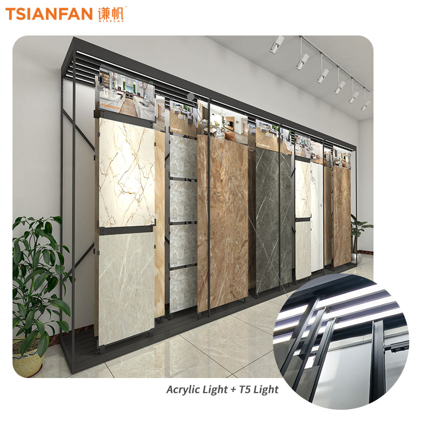 Custom Showroom Large tile Granite Panel sliding push pull rack TL007-1 - Image 3