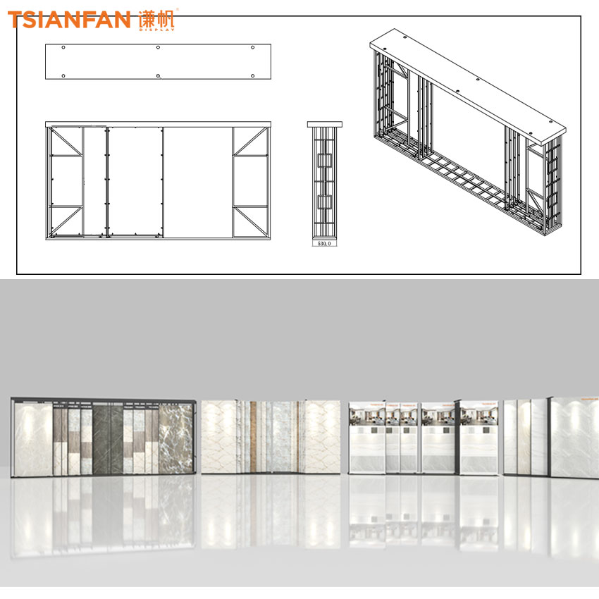 Custom Showroom Large tile Granite Panel sliding push pull rack TL007-1 - Image 2