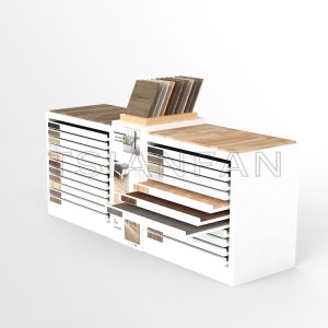 Customize Double side design drawer pull-out sliding wood floor display cabinet-WC1001