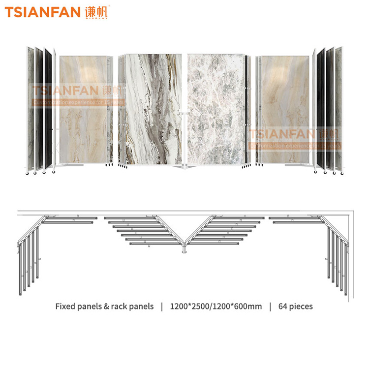 Customize Large tile marble slab page turning sliding display rack metal flooring rack-CF102 - Image 3