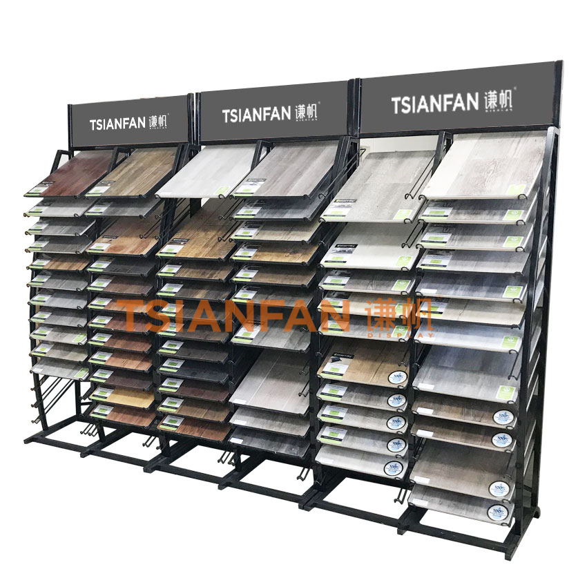 Customize Solid Wood Floor Stand Display For Showroom wood Plank Metal Shelf - Image 2
