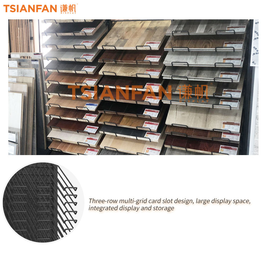 Customize Solid Wood Floor Stand Display For Showroom wood Plank Metal Shelf - Image 5