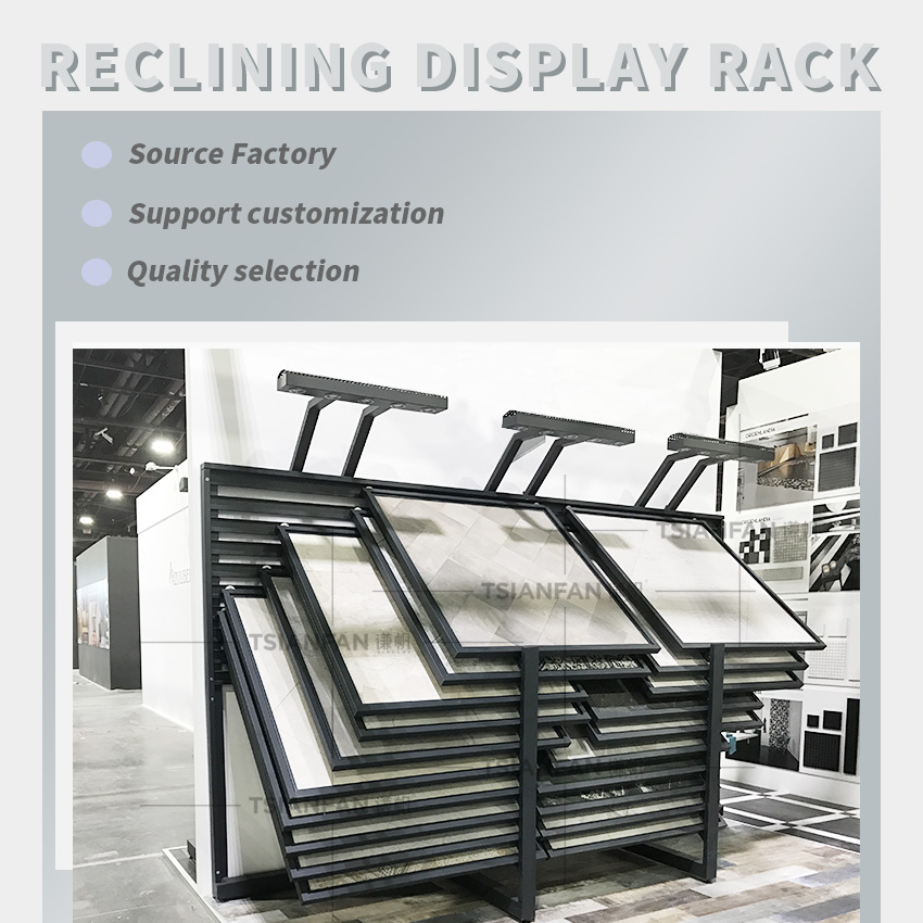 Horizontal push pull bevel tile marble board display stand stone sliding display rack