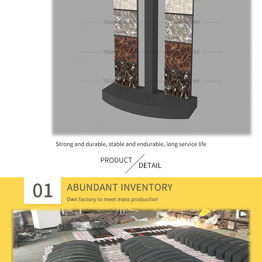 Quartzite natural stone display large capacity page-turning floor rack marble granite Mosaic metal display rack