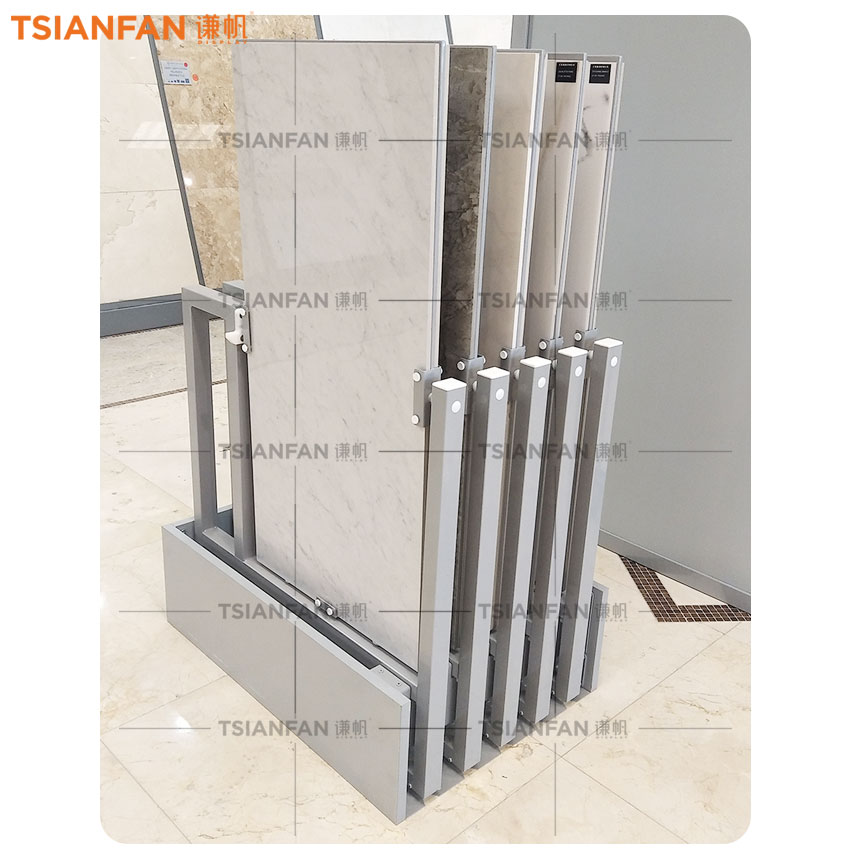 Solid wood floor push pull display rack Tile Marble Quartz sliding stand
