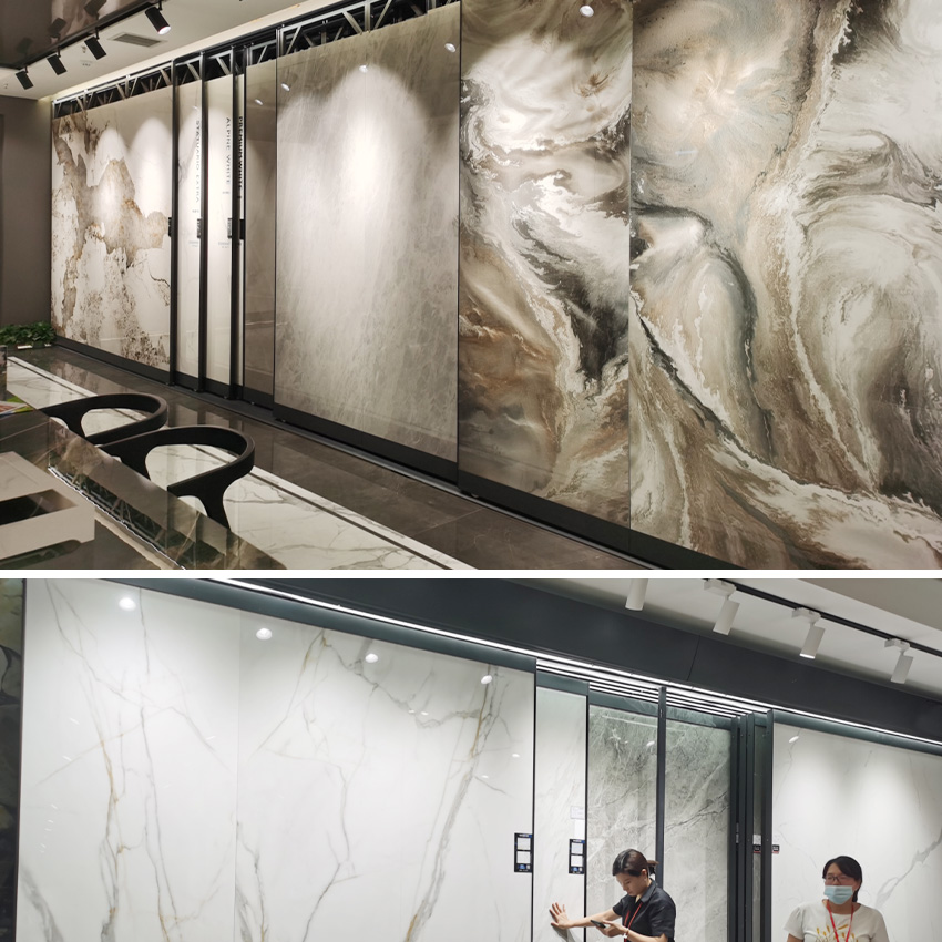 Custom Showroom Large tile Granite Panel sliding push pull rack TL007-1