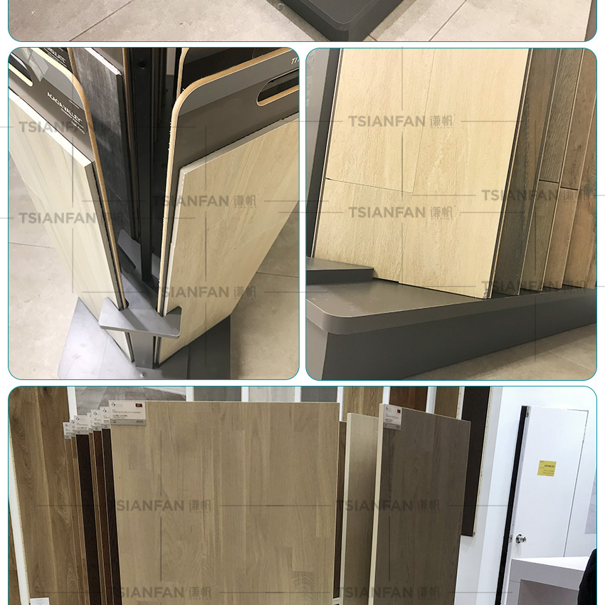 Factory Customize Solid Wood floor page turning display rack for wood flooring rack