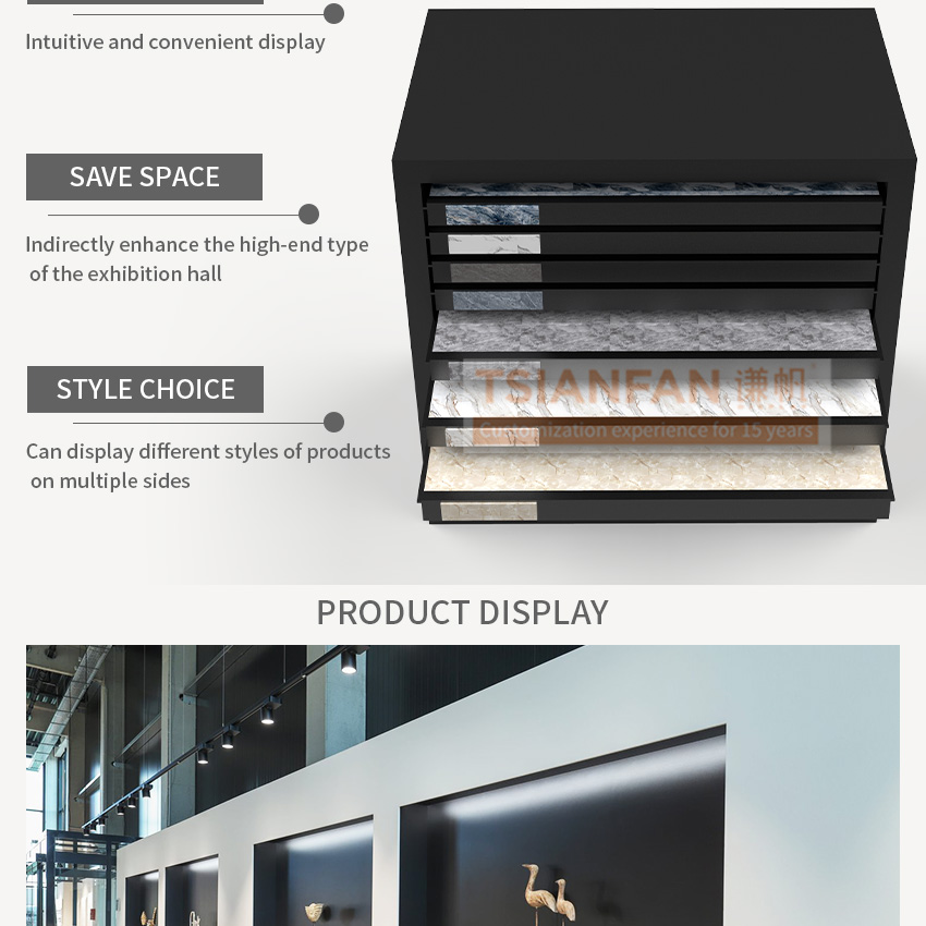 drawer display Cabinet Tile Marble pattern sliding metal display rack
