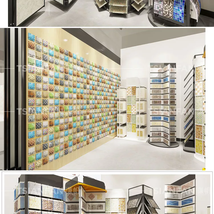 Mosaic Tile Stand Display Rotatable Roll Metal Floor Stand Indoor Exhibition Hall China Factory