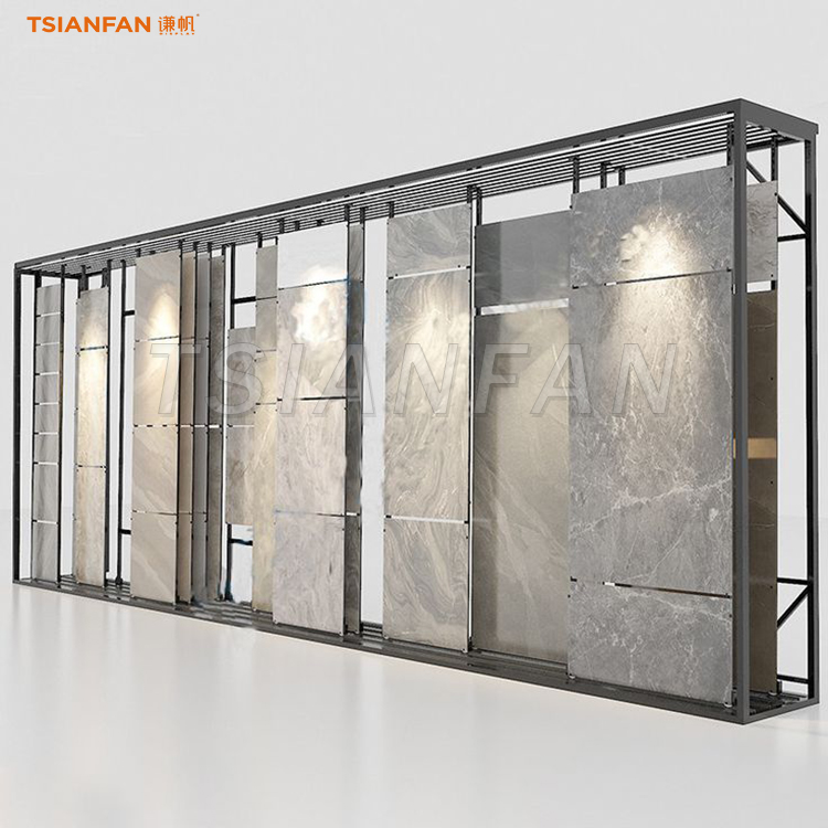Sliding Display ceramic Tile Rock overhead spotlights design