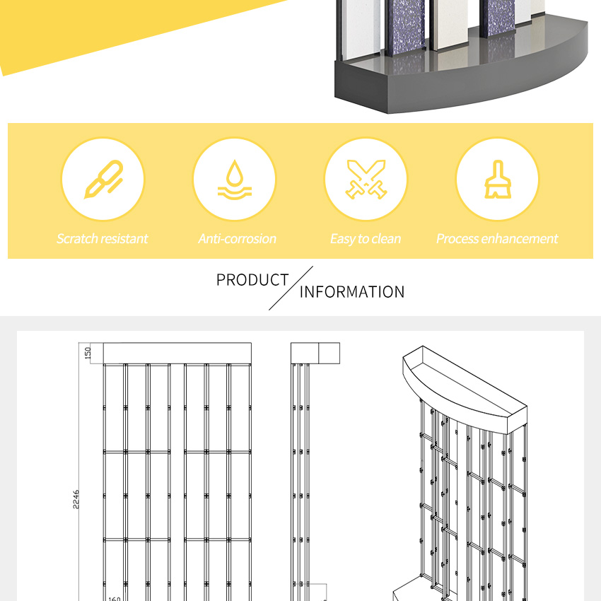 Quartzite natural stone display large capacity page-turning floor rack marble granite Mosaic metal display rack