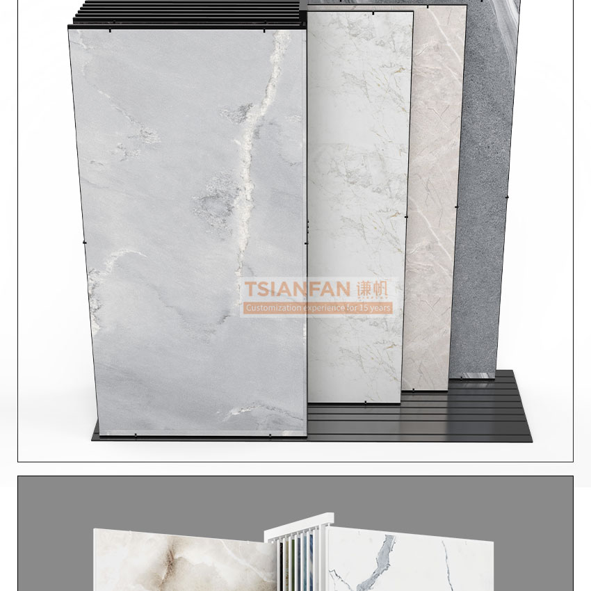 2023 new sliding partition granite marble tile display shelf