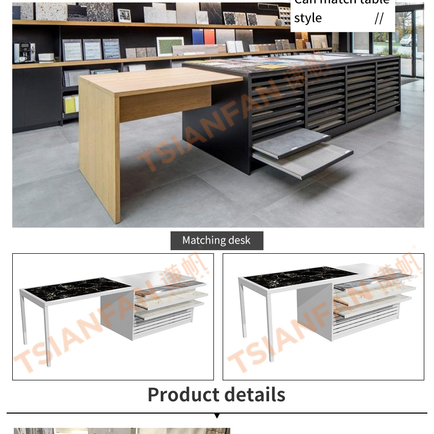 Tile Ceramic Marble Granite Stone Metal Drawer sliding display Cabinet