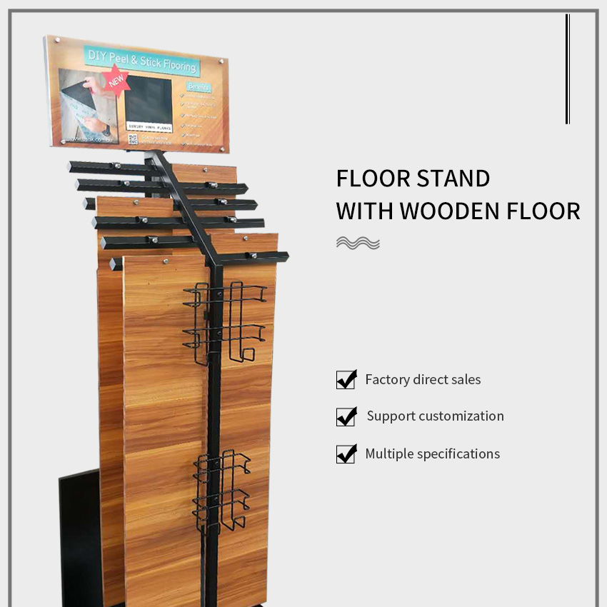 Showroom design Hardwood floor Solid wood floor Metal display Shelf