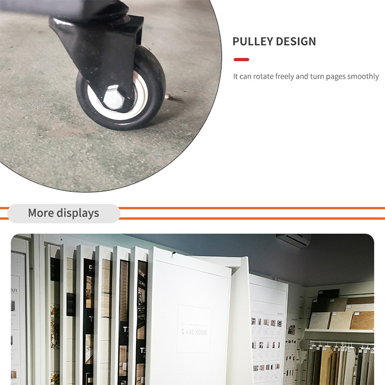 Customize Large tile marble slab page turning sliding display rack metal flooring rack