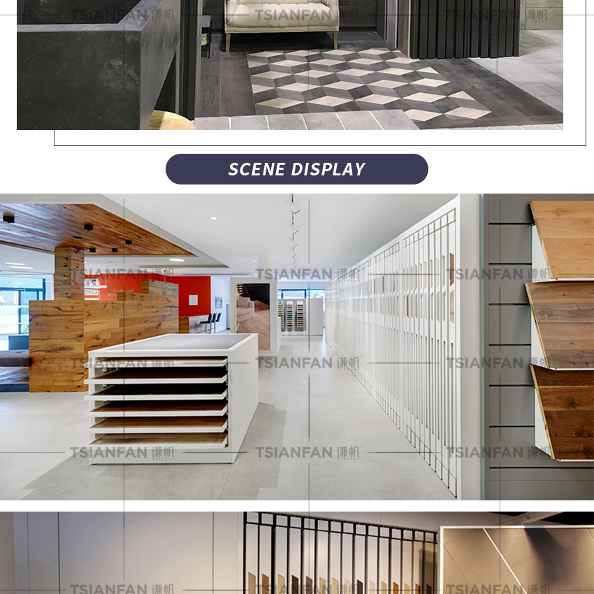 High Quality Push Pull Wooden Flooring Display Sliding Rack Showing