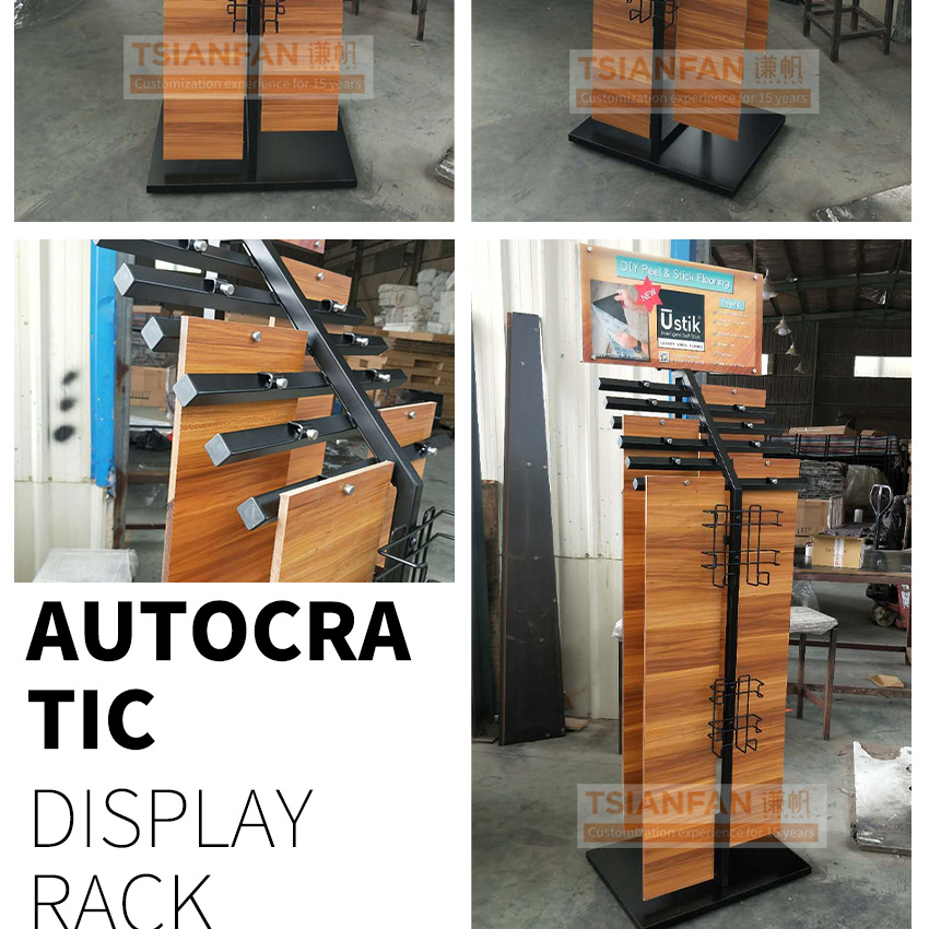 Factory wholesale solid wood floor display metal frame Hardwood floor landing rack