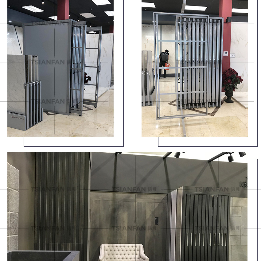 High Quality Push Pull Wooden Flooring Display Sliding Rack Showing
