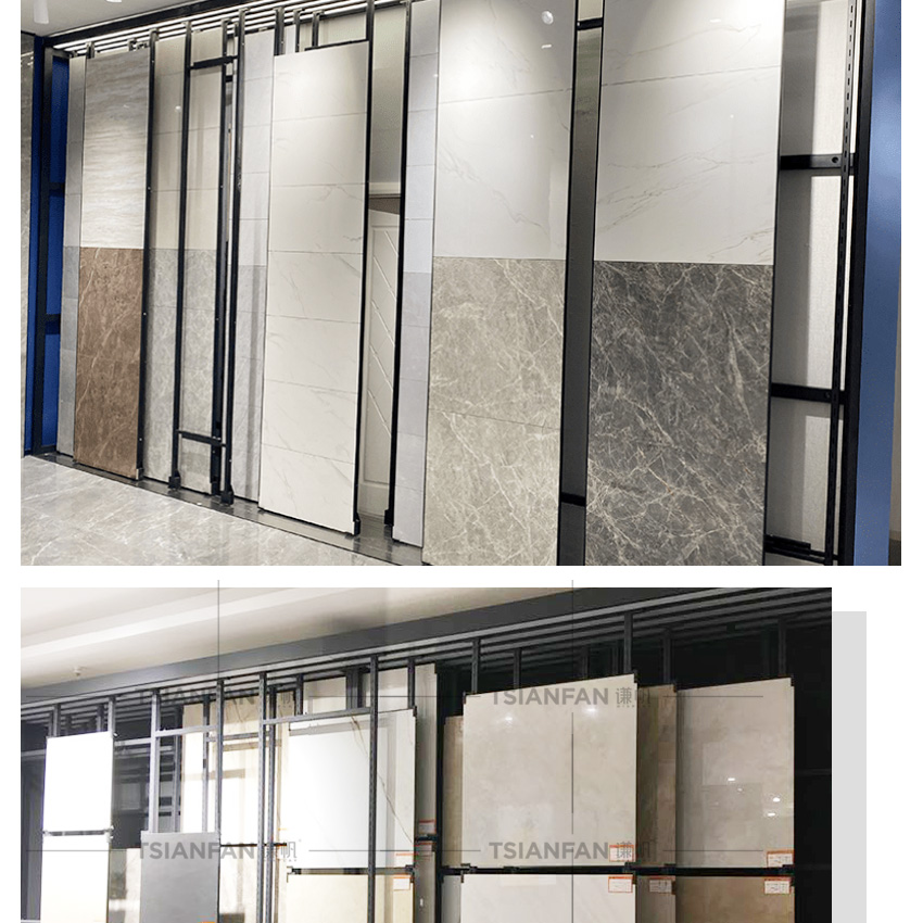 Large tile board push pull sliding display Cabinet Factory Customize For Showroom