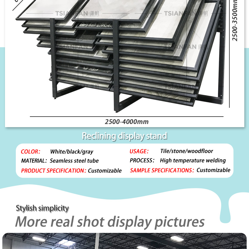 Horizontal push pull bevel tile marble board display stand stone sliding display rack