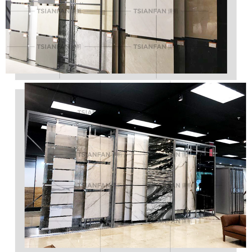 Large tile board push pull sliding display Cabinet Factory Customize For Showroom