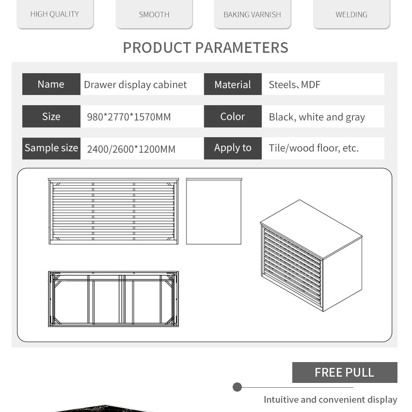 Tile board drawer display cabinet Push and pull display cases