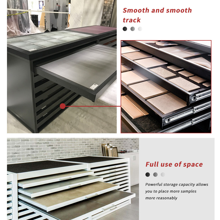 Tile Ceramic Marble Granite Stone Metal Drawer sliding display Cabinet