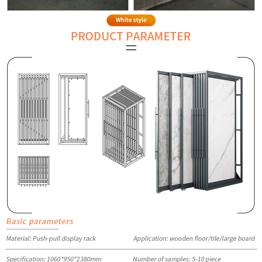 Tile push pull display rack Custom showroom granite slab rotate slider shelf