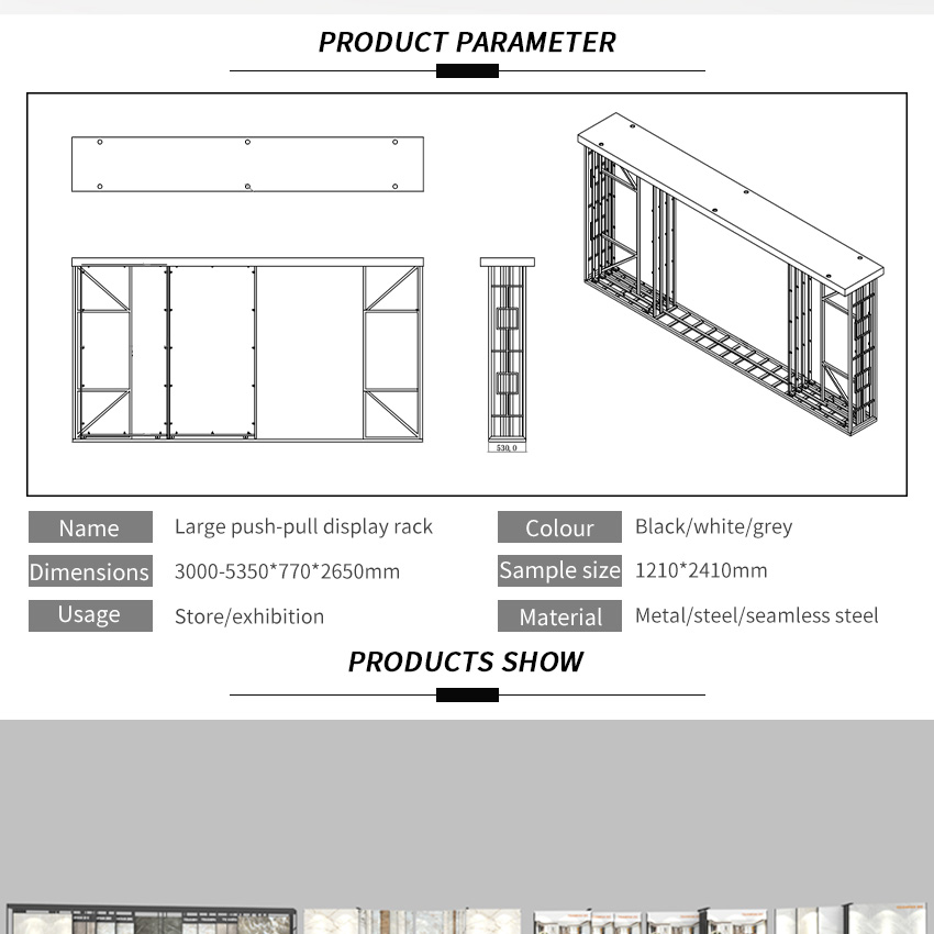 Custom Showroom Large tile Granite Panel sliding push pull rack TL007-1