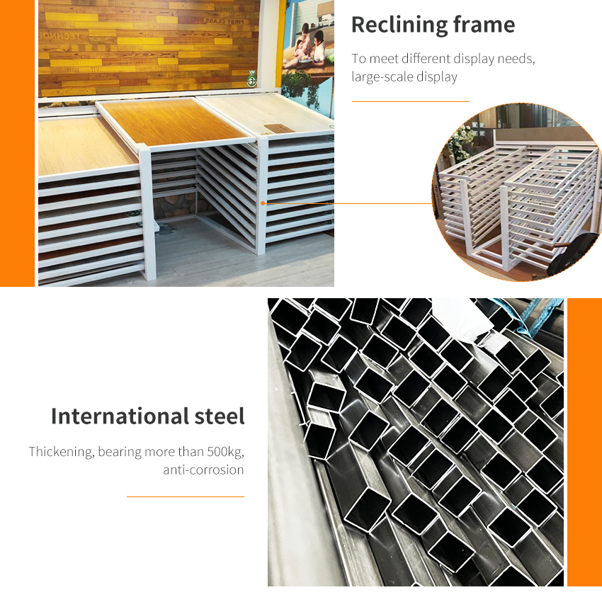 Solid wood floor slab sliding push pull display Steel Shelf