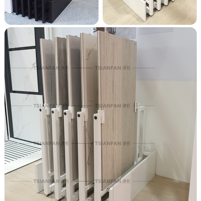 Solid wood floor push pull display rack Tile Marble Quartz sliding stand
