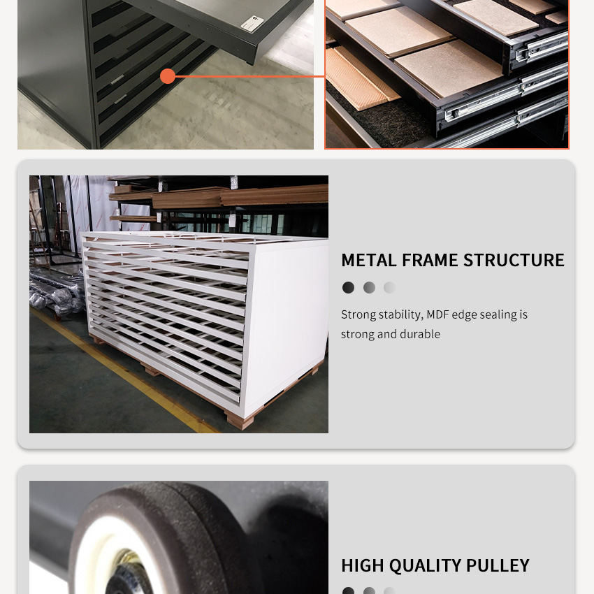 2023 Design black tile marble slabs sample display drawers exporter