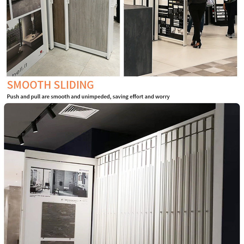 Tile push pull display rack Custom showroom granite slab rotate slider shelf