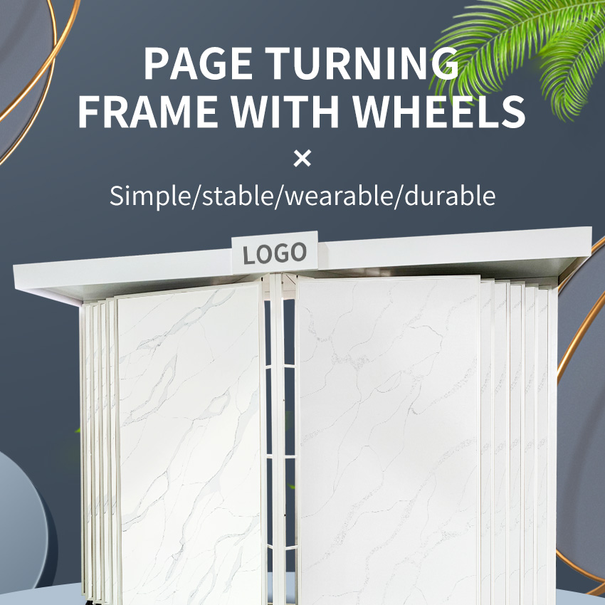 Customize Metal display rack Large Tile board Marble Stone sliding rotating Display Stand